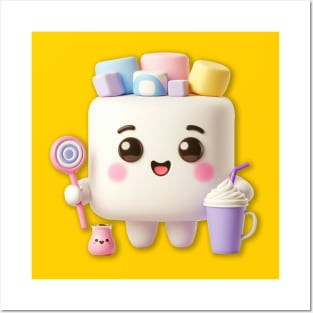 Cute Kawaii Marshmallow 4 Posters and Art